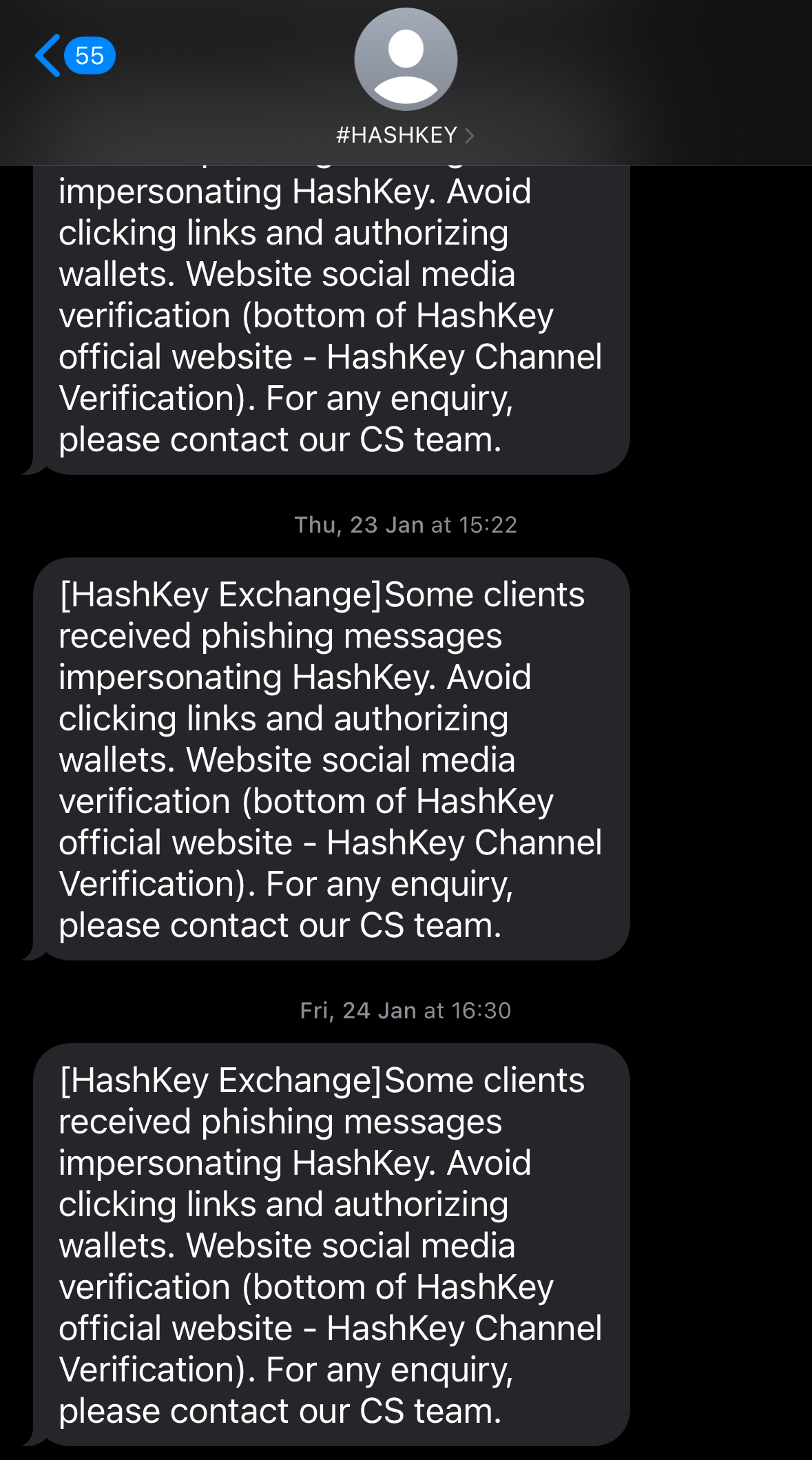 Hashkey Warning Text Message Hashkey Warning Text Message